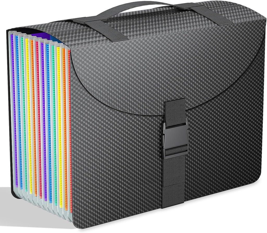 Expanding File Folders with Handle,Accordion File Organizer 13 Expandable Pockets,Portable Filing Box,Adjustable Support Strap,Colored Tabs,Paper Document Organizer,A4/Letter Size Diamond