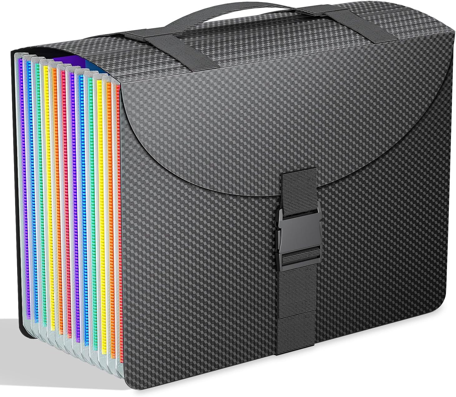 Expanding File Folders with Handle,Accordion File Organizer 13 Expandable Pockets,Portable Filing Box,Adjustable Support Strap,Colored Tabs,Paper Document Organizer,A4/Letter Size Diamond