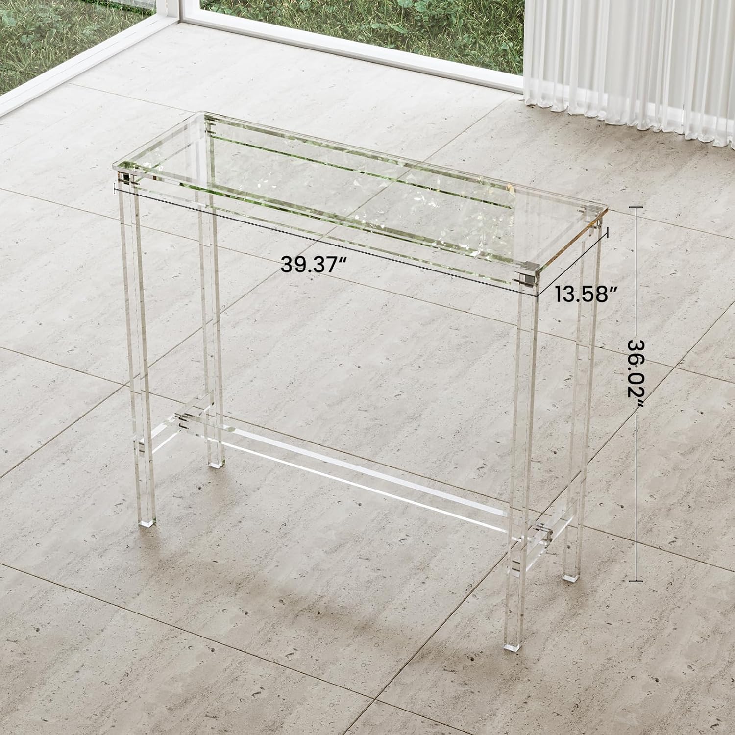 Sumerflos Acrylic Counter Height Table - 39" Clear Bar Table Rectangular High Top Pub Table Kitchen & Dining & Living Room, Indoor & Outdoor Sturdy and Durable, Easy to Assmble