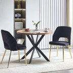 NORDICANA Modern Dining Chair Set of 2, Black Velvet Fabric Upholstered Accent Chairs with Golden Metal Legs, Round Back Side Chairs for Kitchen Living Room Bedroom