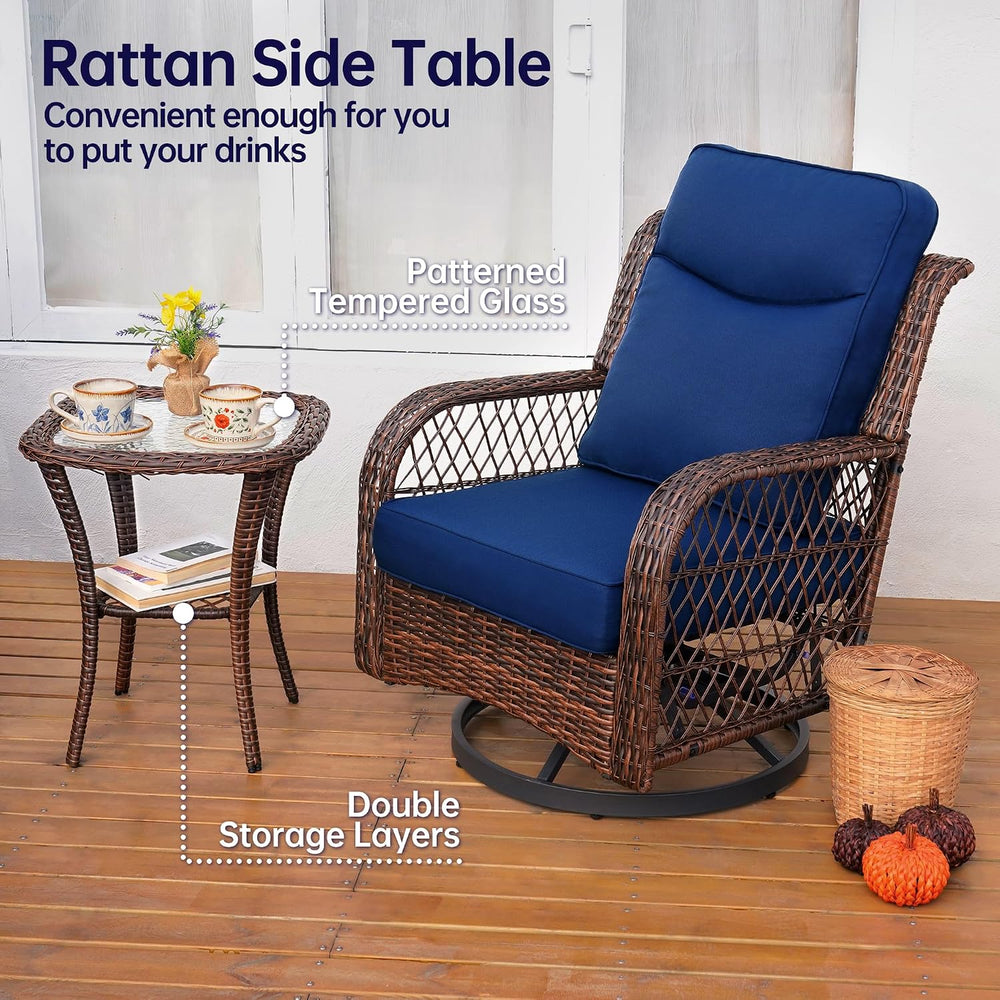 PIZZELLO Outdoor Swivel Rocker Chairs 5 Pieces Wicker Swivel Patio Chair w/Ot...