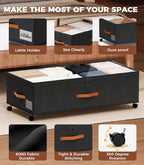 Under Bed Storage with Wheels, 35.5 inches Underbed Storage Large Capacity Under Bed Rolling Containers, 2 Pack Under the Bed Storage for Clothes, Shoes, Blankets (Deep Black)