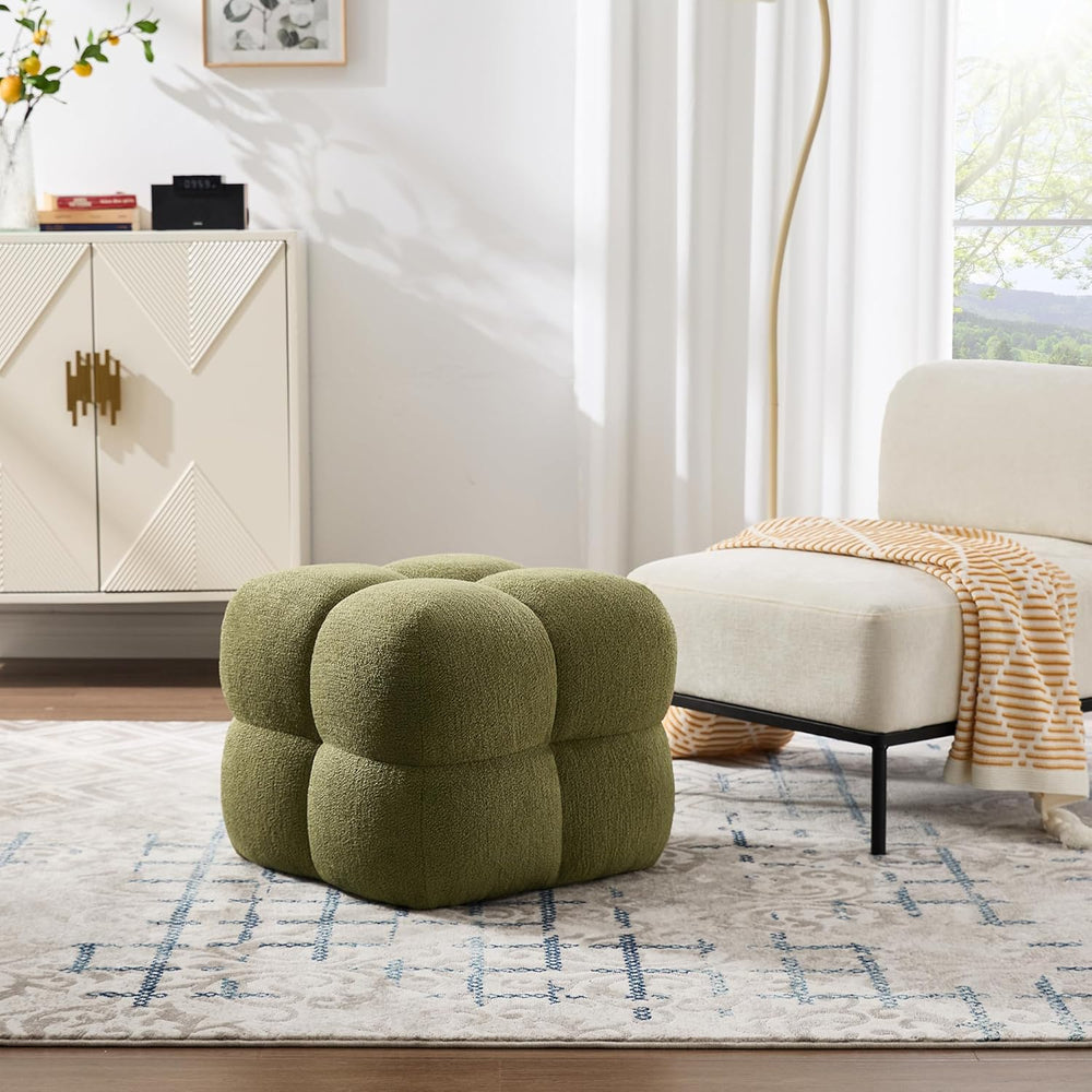 ONEVOG Olive Green‌ Modern Ottoman, 21" Square Fuzzy Couch Sherpa Pouf O...