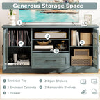 GOFLAME Farmhouse TV Stand for TVs up to 70", Entertainment Media Center Storage Cabinet with Glass Doors, Open Shelves & Drawer, Wooden Television Console Table for Living Room (Teal Blue)