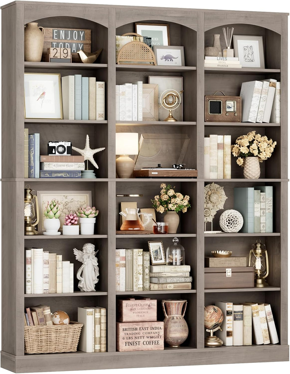 FACBOTALL 71" Triple Wide Bookshelf, 6 Tier Bookshelf, Large Arch Bookcase