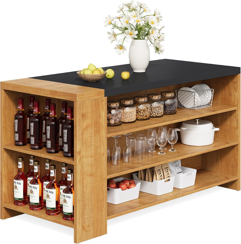 Little Tree 55 Inches Kitchen Island, 4-Tier Kitchen Storage Cabinet with Lar...