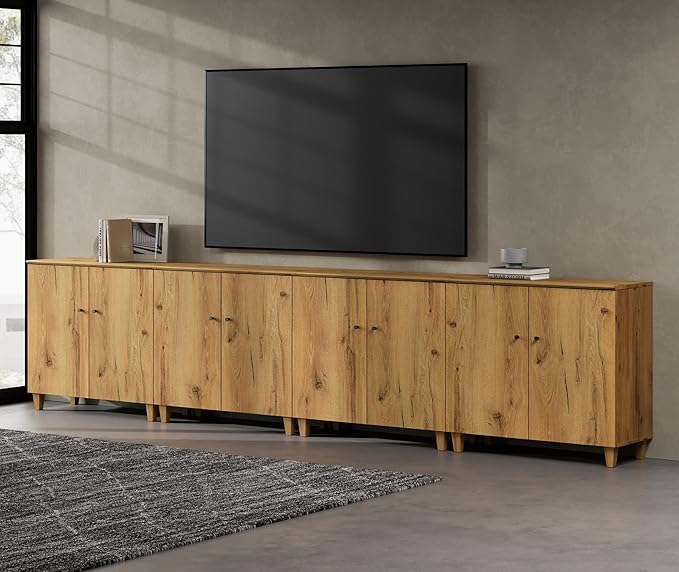 WAMPAT TV Stands Entertainment Center for 100+ Inch TVs, 4-in-1 Wood Televisi...