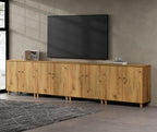 WAMPAT TV Stands Entertainment Center for 100+ Inch TVs, 4-in-1 Wood Television Stand with Doors, 141.6" Extra Wide Modern Media Console Tables with Storage Cabinets for Living Room, Oak Brown