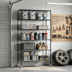 BestOffice | 6-Tier Wire Storage Shelves with PP Shim | 18x45x82 | Black | Wheels | Adjustable Racks | Heavy-Duty Metal Shelf, Holds Upto 2100 lbs | No-Tool Assembly | Ideal for Home & Garage Shelving