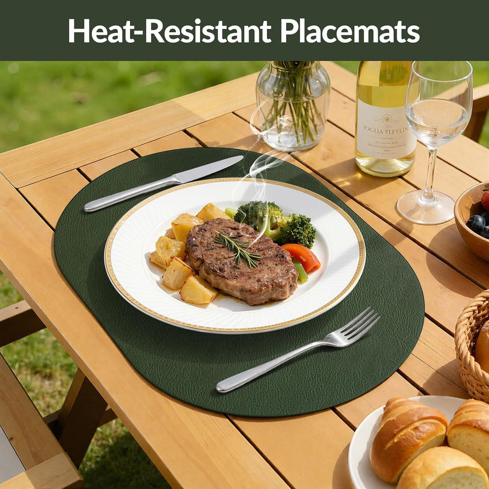 Heat Resistant Oval Placemats Set of 6 Non-Slip, Forest Green