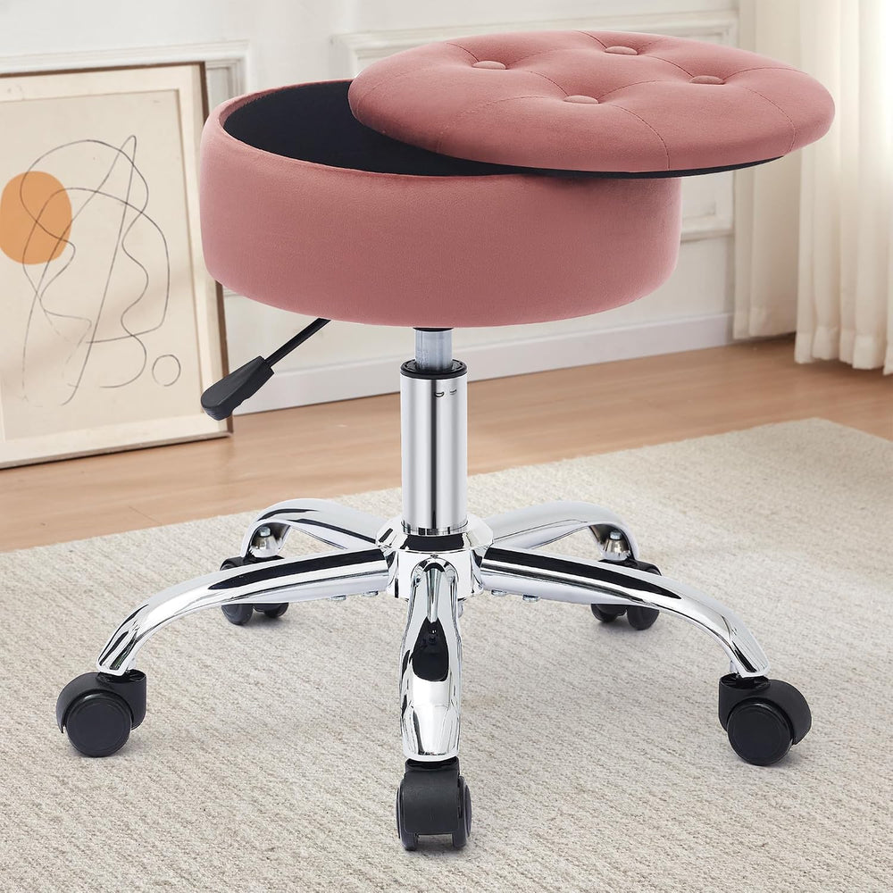 Gitrah Vanity Chair with Wheels Adjustable Vanity Stool with Storage Swivel V...