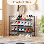 Simple Shoe Rack, 3 Tier Heavy Duty Metal Shoe Shelf 27 Inch Wide, Black
