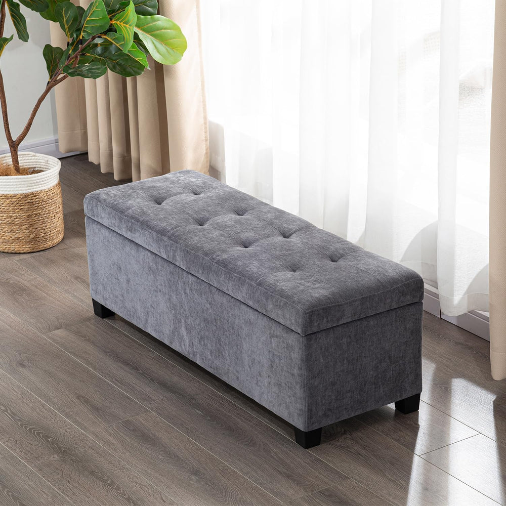 Asense Storage Ottoman Bench,42 inch Upholstered End of Bed Bench,Safety Hing...