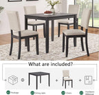 KEIKI 5-Piece Standard Height Dining Table Set with Square Table, 4 Upholstered Curved Backrest Chair, for 4 Person, Modern Style Table Set, Easy Assembly, for Kitchen, Dining Room, Black+Beige