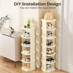 Kitstorack 10 Tiers Stackable Shoe Rack for Closet and Front Door Entrance - Free Standing Plastic Stand, Narrow Tall Vertical Organizer for Small Spaces Storage, White