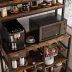 GAOMON Bakers Rack with Power Outlet, Kitchen Baker Rack with Wire Basket, Microwave Stand with Large Open Storage Shelves, 6-Tier Freestanding Utility Storage Shelf, Retro Brown
