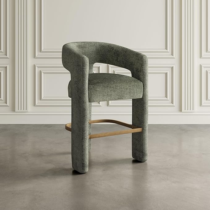Jofran Upholstered Counter Stool with Arms – Versatile Barstools – Stylish Seating for Kitchen Dining Room or Home Bar, Forest, Single Stool