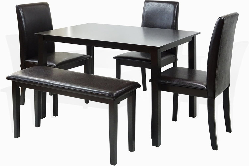 Dining Kitchen Solid Wooden Stained Bench Padded Seat Espresso Black Finish