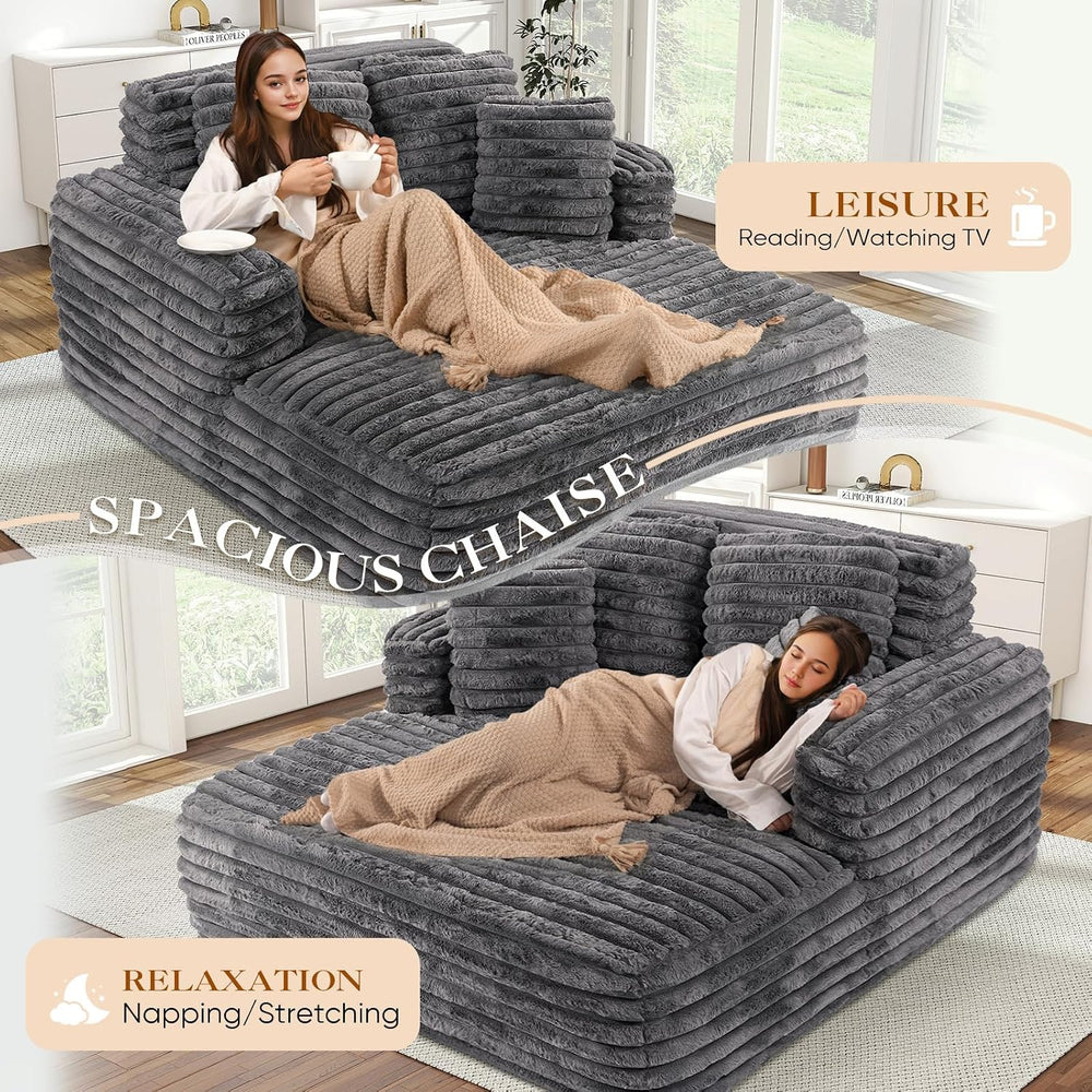 Chaise Lounge Chair Indoor, Comfy Corduroy Plush Fluffy Foam Floor Compressed...