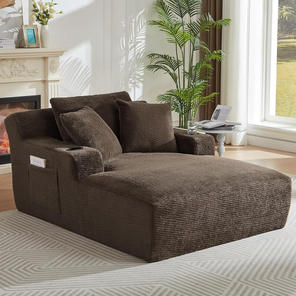 49.2"Oversized Chaise Lounge Chair Indoor,Faux Fur Reading Chair with Cu...