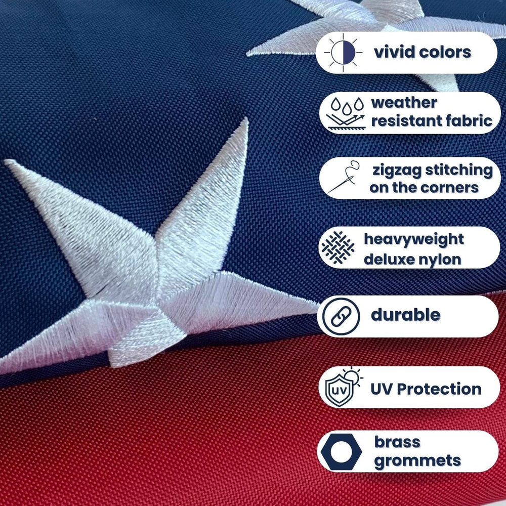 American Flag - Heavy-Duty US Flag - Embroidered Stars - Nylon USA Flag Built...