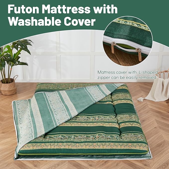 Japanese Floor Mattress, Futon Mattress with Portable Storage Bag and Washabl...