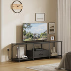 TV Stand with LED Lights, Entertainment Center with Open Shelves and Fabric Drawer, Media Console for 75 Inch TV, Television Stands for Living Room, Bedroom, Black