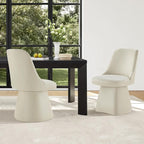 Swivel Dining Chairs Set of 4, Upholstered Mid Century Modern Deskchair with High Back, Faux Leather Kitchen Chairs for Dining Room, Bedroom, Dressing Room, Cream