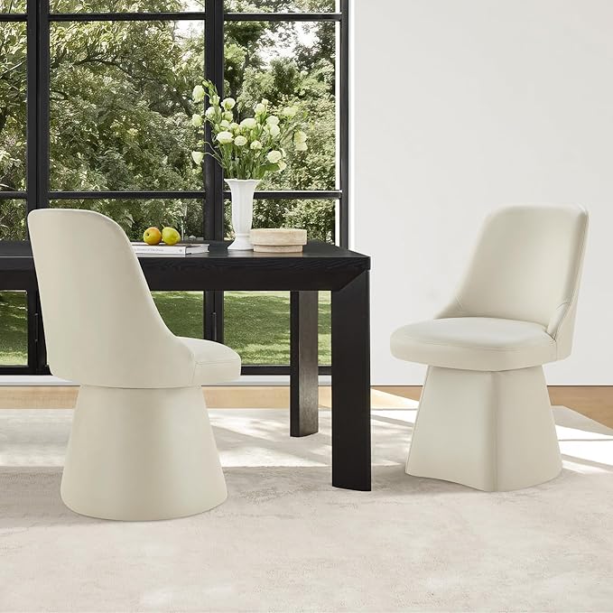 Swivel Dining Chairs Set of 4, Upholstered Mid Century Modern Deskchair with High Back, Faux Leather Kitchen Chairs for Dining Room, Bedroom, Dressing Room, Cream