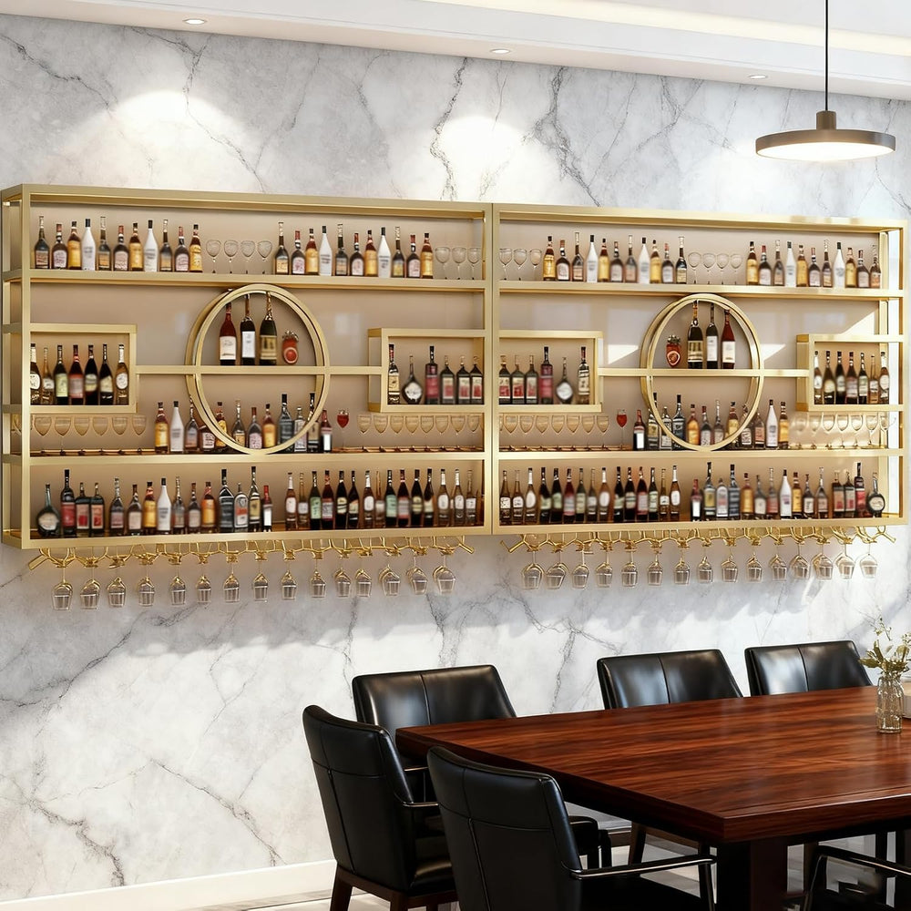 94.5in Wall Mounted Wine Rack, Black 4-Tier Large Capacity | Iorn Floating Sh...