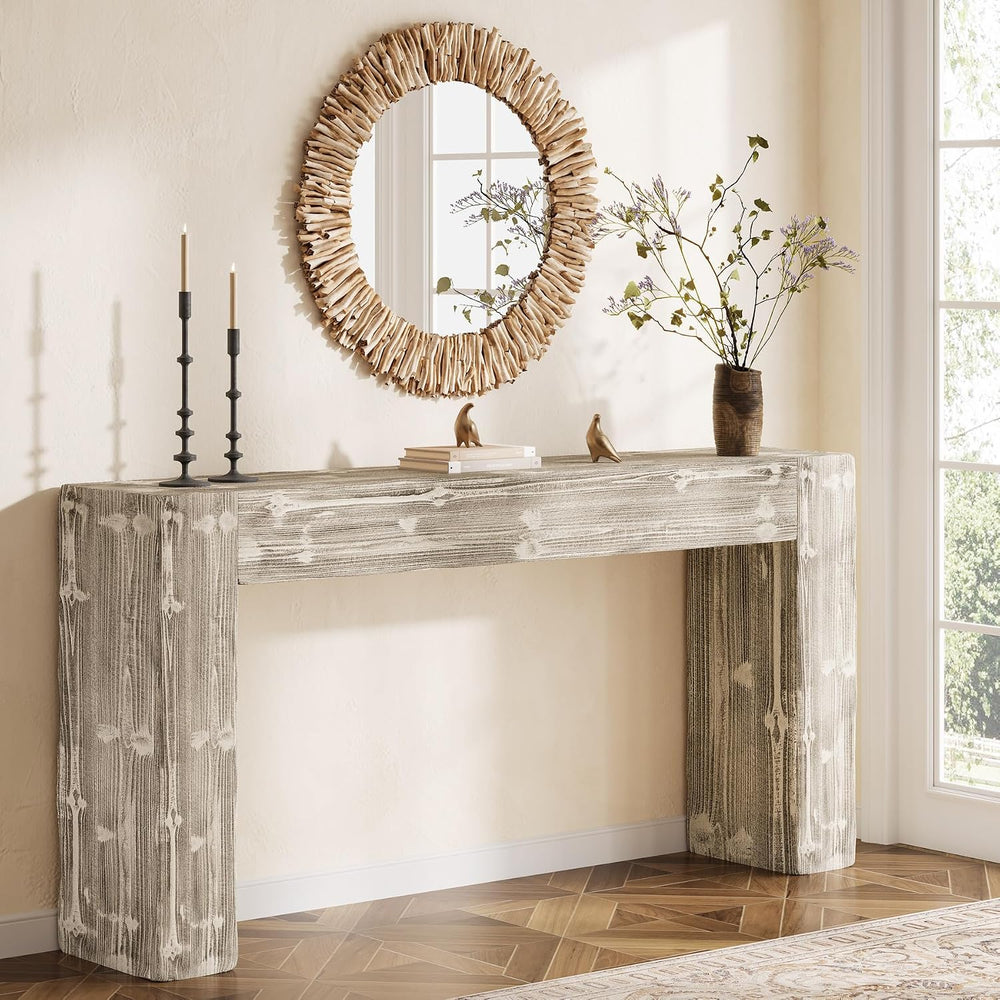 Solid Wood Console Table, 63-Inch Farmhouse Sofa Table Behind Couch for Entry...