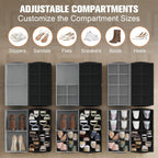 Shoe Organizer for Closet, 2 Pack Foldable Shoe Storage Organizer with Adjustable Dividers, Shoe Storage Box with Clear Cover, Fits up to 16 Pairs, Black & Gray