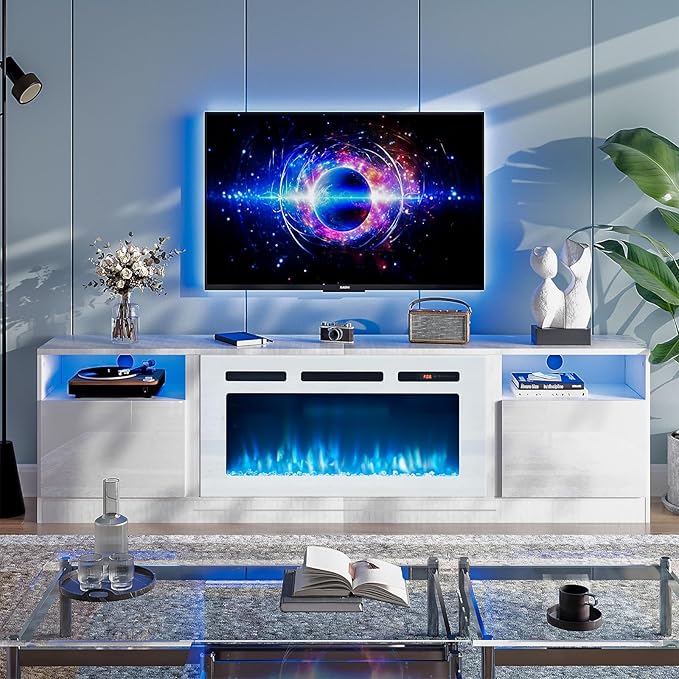 oneinmil 70” TV Stand with 36” Electric Fireplace, Large Modern Media Enterta...