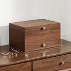 Wooden Jewelry Box for Women, 3 Level Multi-functional Drawers Black Walnut Jewelry Organizer Box, Watch, Necklace, Ring, Earring Storage - Gifts (No Mirror)