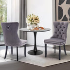 3-Pieces Dining Sets, 31.5" Round Dining Table Set with 2 Velvet Upholstered Dining Chairs,Wooden Legs Design for Kitchen Dining Room Apartment Small Space(1 Black Table with 2 Grey Chairs)