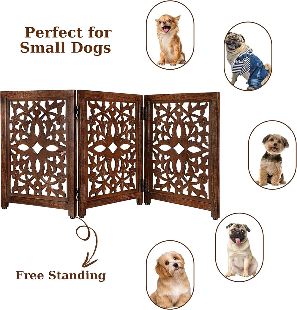 “Lightnpro Wooden Pet Gate – Decorative Carved Foldable Dog Fence, Extra-Wide...