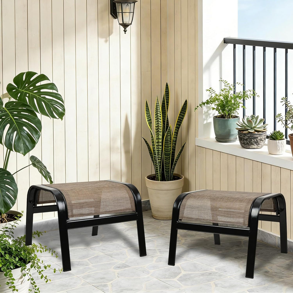 Outdoor Patio Footstool Ottoman Assembled 2 Set All Weather Breathable Metal ...