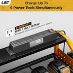 LBT Power Tool Organizer With Charging Station,Patented,Heavy Duty Steel,6 Drilling Rig Sizes With Hooks And Screw Boxes,6 sockets,Easy To Install Garage Storage Rack,Great Gift For Men, Yellow
