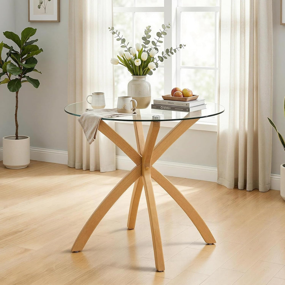 ivinta Small Glass Dining Table for 2-4 People, 31.5" Round Coffee Table...