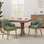 Wooden Dining Chairs Set of 2, Modern Fabric Upholstered Dining Room Chair, Kitchen Side Chairs, Farmhouse Dinner Chair with Open Back for Kitchen, Green
