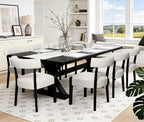Modern Dining Chairs Set of 8, Upholstered Kitchen & Dining Room Chairs, Mid Century Modern Wooden Dining Chairs Oversized Sturdy Fabric Rounded Chairs Curved Back, Black and Beige