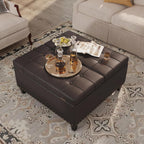 FiveWillowise 31.5 Inch Large Square Ottoman with Storage,Faux Leather | Coffee Table Storage Ottoman Bench with Lift Top Upholstered Footrest Stool Toy Box for Bedroom Living Room,Chocolate