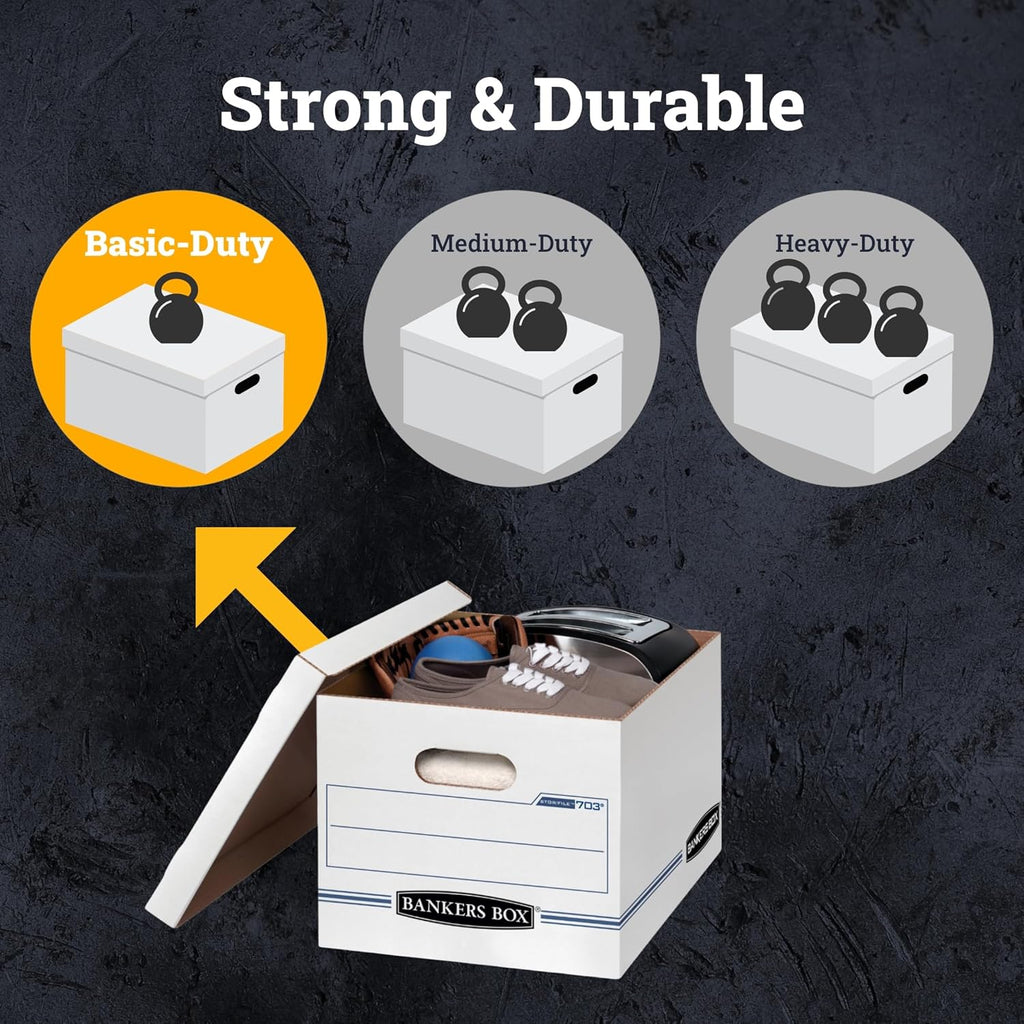 Bankers Box 4-Pack Basic Duty File Storage Boxes with Lids, Letter/Legal, STOR/FILE, (0070308)