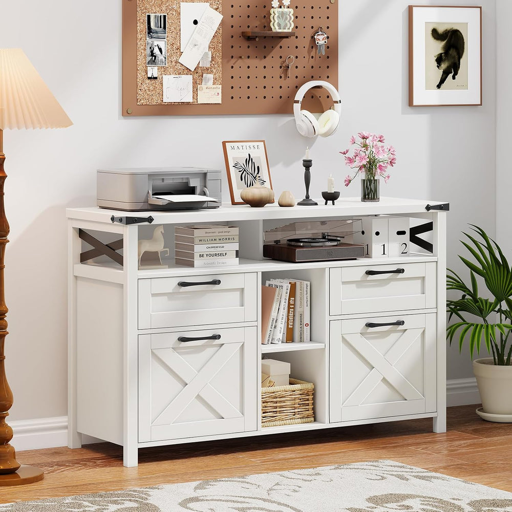 Halitaa File Cabinet with Open Storage Shelf for Home Office, White | Farmhou...