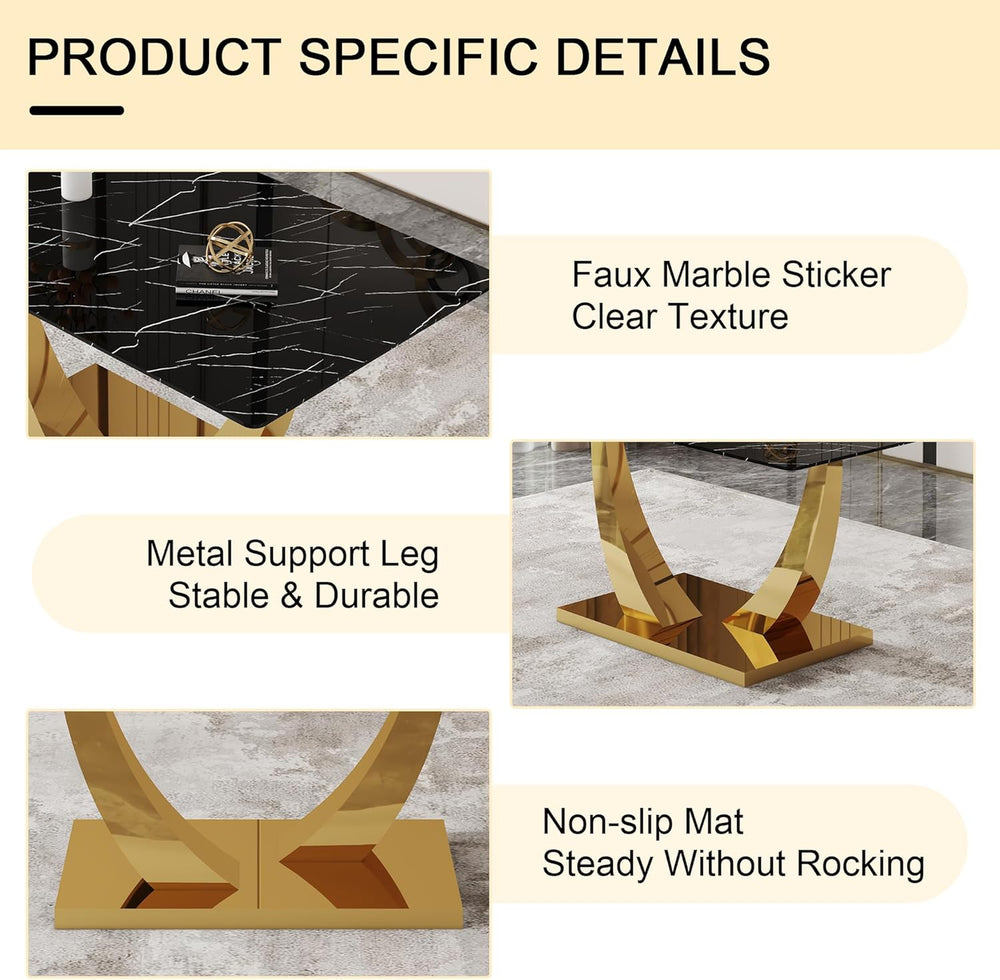 Modern Dining Table for 4/6, 63 Inch Faux Marble Dinner Table, Rectangular Ki...