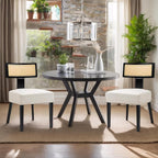Dining Chairs Set of 2,Mid-Century Modern Dining Chairs-Upholstered Rattan Seats with Black Hardwood Frame, Farmhouse Curved Backrest Armless Kitchen Chairs for Kitchen, Dining & Living Room, Cream