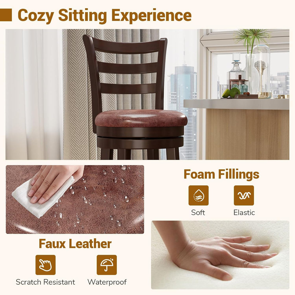 COSTWAY 30” Bar Height Stools Set of 4, Swivel l High-Top Chairs with Backres...