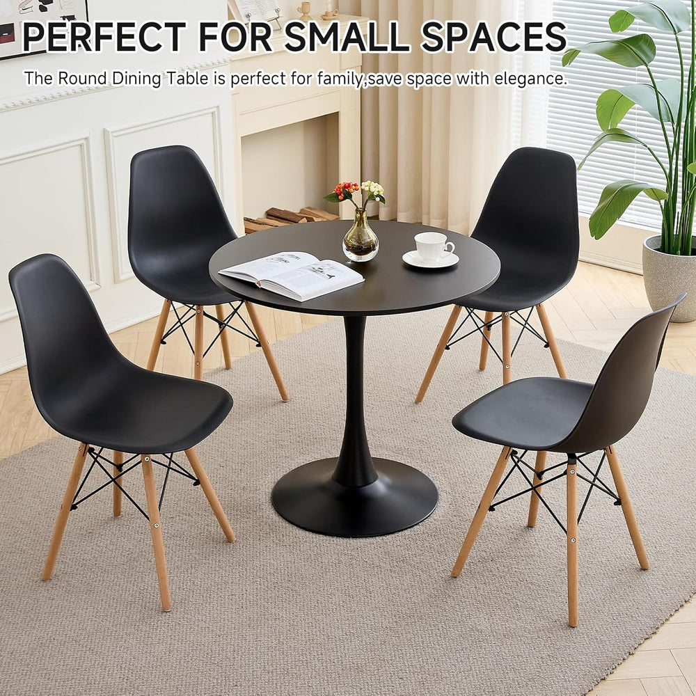 23.6" Small Round Dining Table for 2 4, [Sturdy Metal Tulip Base] Black ...