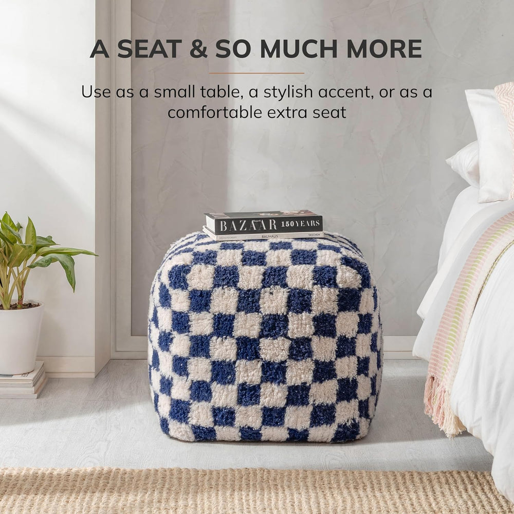 Anji Mountain Artisan Crafted Cotton Blend Pouf Ottoman | Versatile Floor Sea...