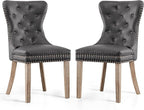 SyMax Dining Chairs Set of 2, Faux Leather Parson Dining Room Chairs, High-End Tufted Kitchen Side Chairs for Bedroom, Living Room, Gray